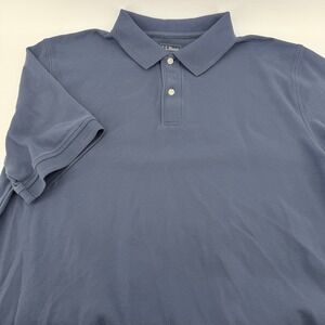 LL Bean Polo Shirt Mens XL Tall Blue Pique Cotton Traditional Fit 300455